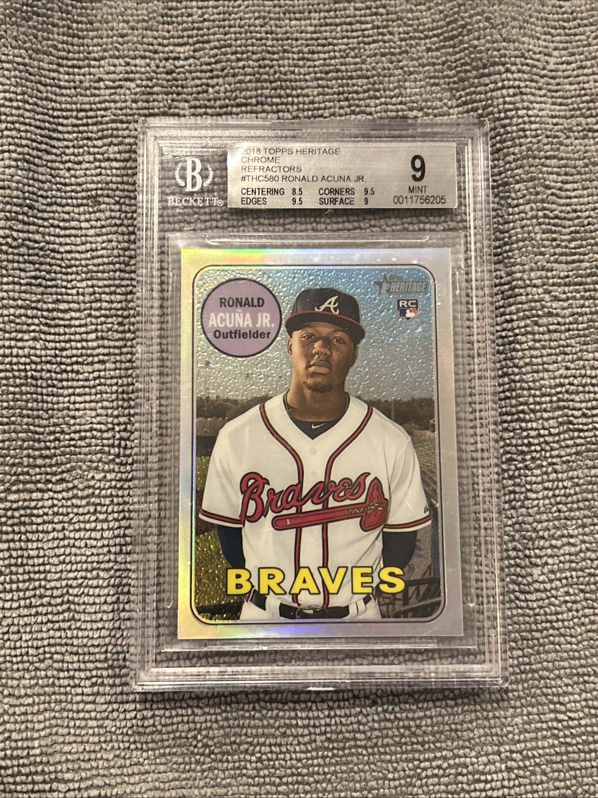2018 Topps Heritage Ronald Acuna Jr Chrome Refractor RC #580 /569 BGS 9