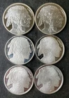 Lot of Six 1/2oz Silver Buffalo Rounds