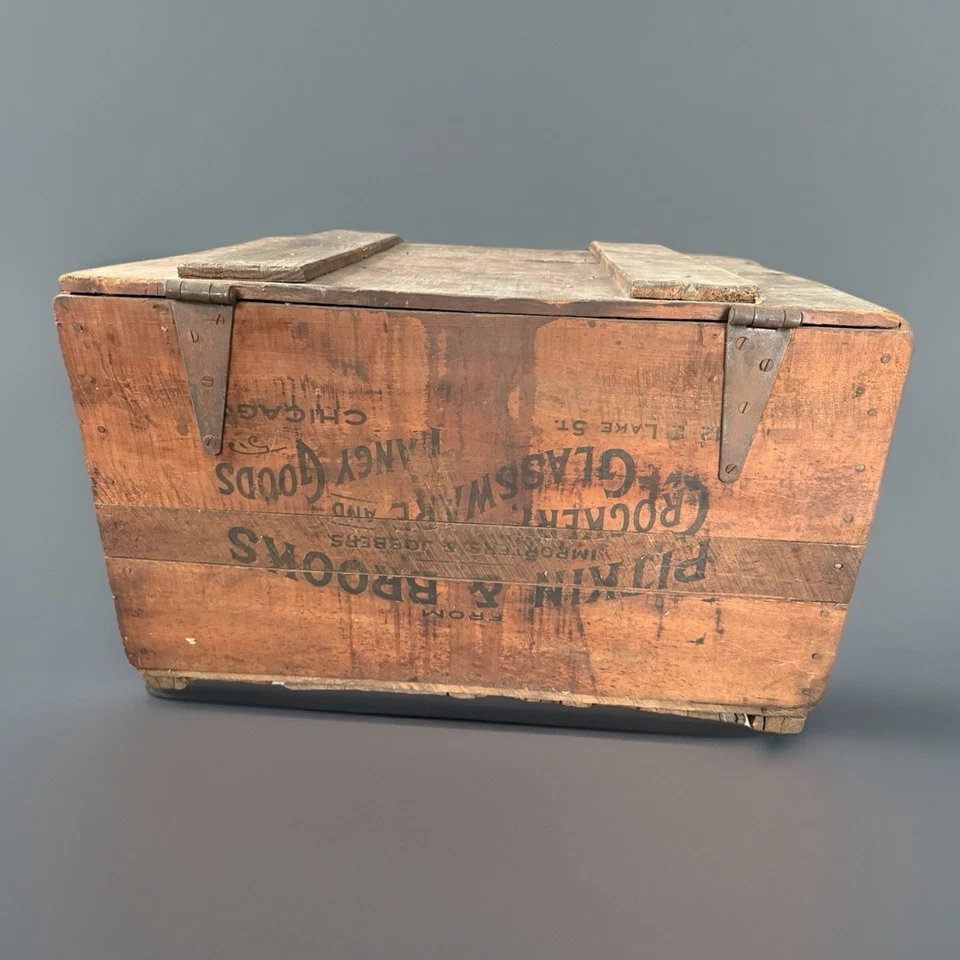 Early 1900s Pitman & Brooks Chicago Wooden Shipping Crate w/ Hinged Lid 18x24x15 - Image 2 of 4