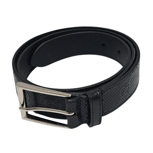 Used Gucci belt punching GG pattern leather black 474313 black leather 90cm #36