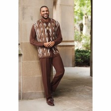 Men's Size XL 38 Ashro Stacy Adams Brown Multi Pant Suit Set