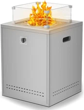 20" Square Propane Fire Pit Table with Lava Rock/Windshield for 20Lbs Gas Tanks,