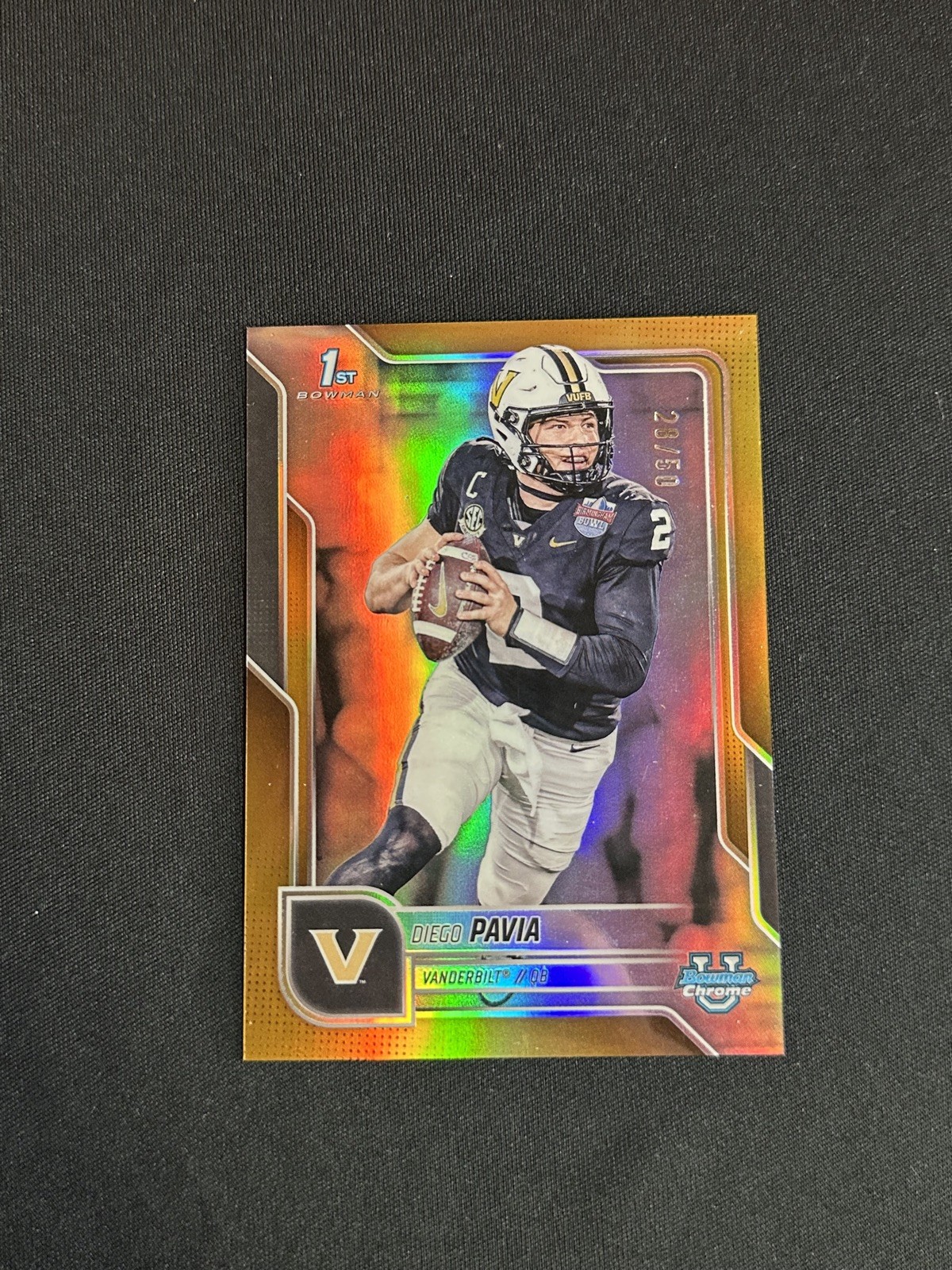 2025 Bowman Chrome University Diego Pavia 1st True Gold Refractor /50 Vandy SP