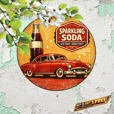 Red Cola Beverage Refreshment Round Aluminum Metal Tin Sign 8x8
