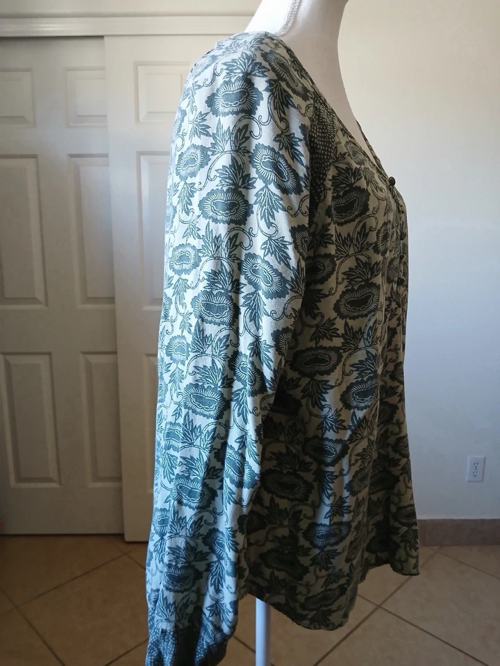 Blusa Knox Rose M verde boho floral camponesa manga longa botão frontal - Imagem 4 de 4