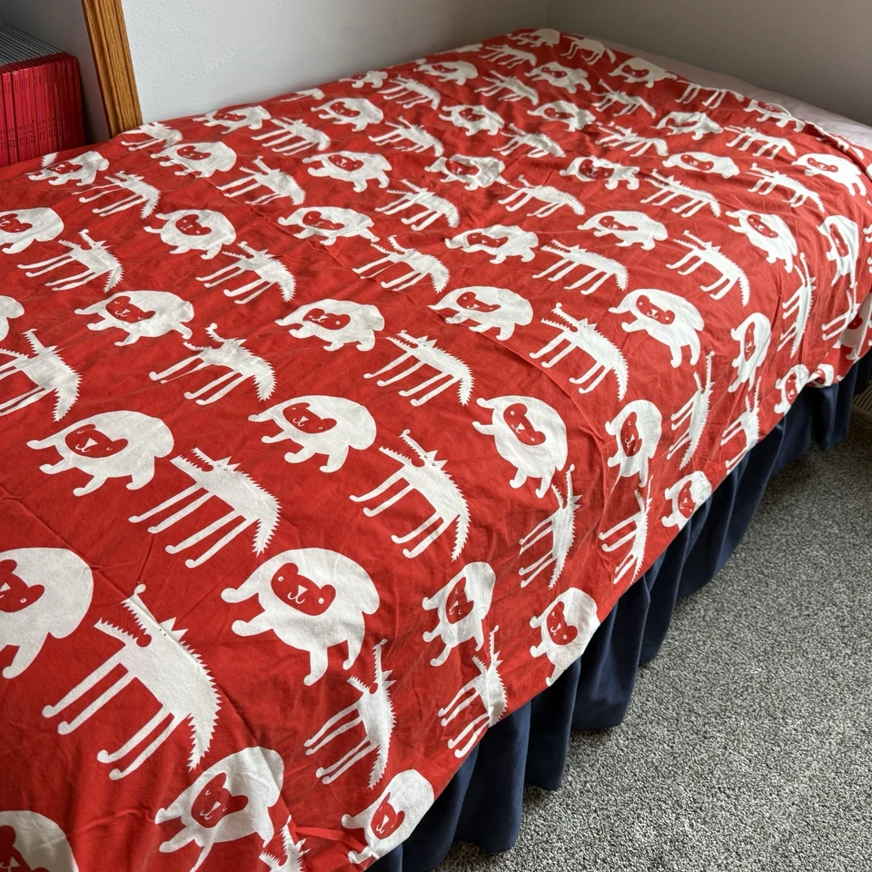 Ikea Twin Duvet Cover Barnslig Ulven Red White Kids Animals Wolf Dog Reversible - Image 2 of 4