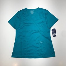 Cherokee Workwear Revolution Scrubs Top Mock Wrap in Teal Green Womens Medium