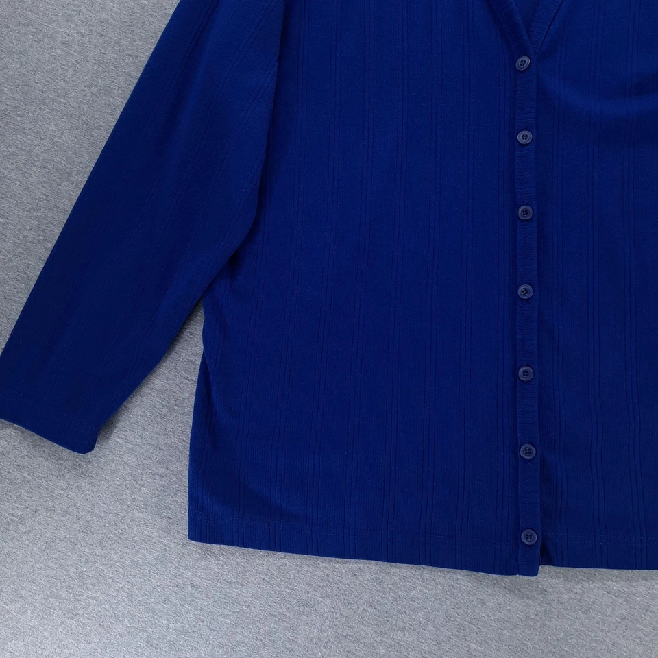 Cardigã suéter feminino Cabin Creek XL azul botão frontal malha com nervuras aparência em camadas - Imagem 4 de 4