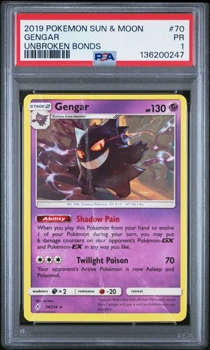 2019 POKEMON SUN & MOON UNBROKEN BONDS #70 GENGAR PSA 1