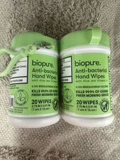 Biopure Anti Bacterial Travel Size Hand Wipe Key Chains~Fresh Morning Breeze~X 2