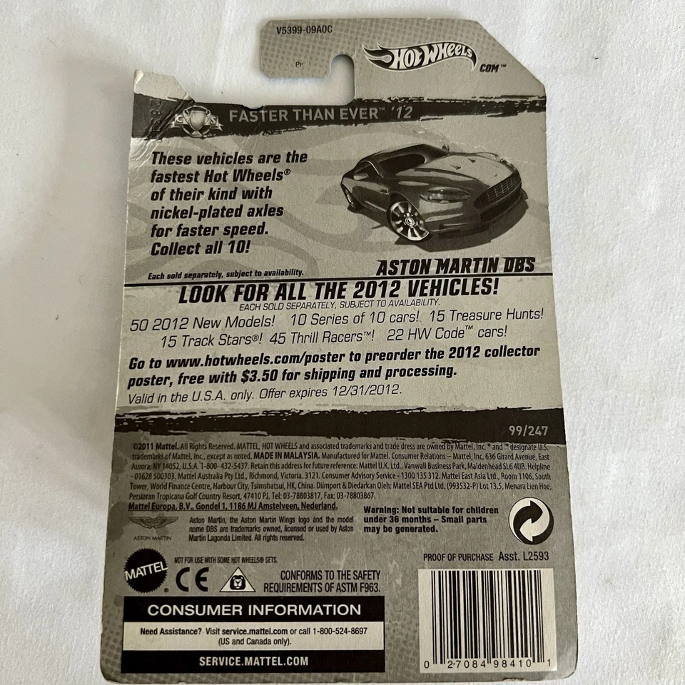 NWT New Hot Wheels Faster Than Ever '12 Series 99/247 Aston Martin DBS Red 9/10 - Image 4 of 4