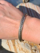 Vintage Tahe Navajo Sterling Silver Rope Bangle Bracelet Native American 7" 43gm