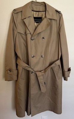 Hughes & Hatcher Double Breast Zip Pile Lined Belt Trench Coat Mens 42 Long USA