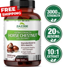Zazzee Extra Strength Horse Chestnut 10:1 Extract, 3000 mg Strength, 20% Aescins