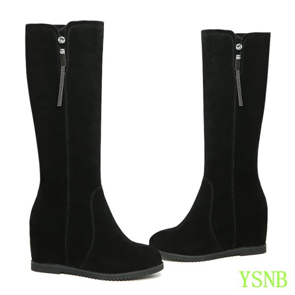 Women winter warm knee high boots suede suede suede fur lined metal decor wedge heel shoes d800d5 Women winter warm knee high boots suede suede suede fur lined metal decor wedge heel shoes d800d5