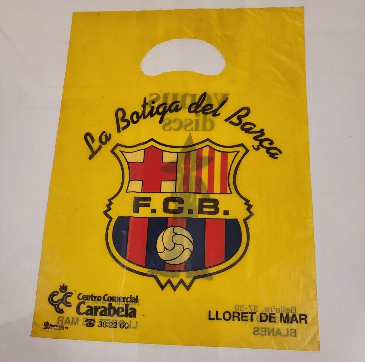 Bolsa de transporte La Boutique Del Barca 22 x 30 en amarillo, tienda para fans de Barcelona