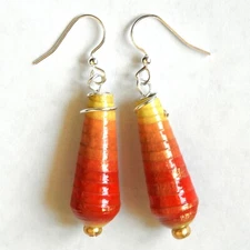 Fiery Sunset Artisan Paper Bead Earrings - Handmade, Handcrafted, Painted