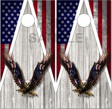 Eagle Flight Wood Flag Cornhole Wrap Bag Toss Skin Decal Sticker