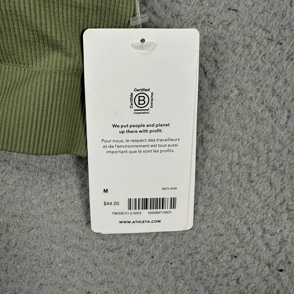 Athleta женщин Aurora совок спортивный бюстгальтер средний зеленый ребристый ремень назад тренировки новый - Изображение 4 из 4