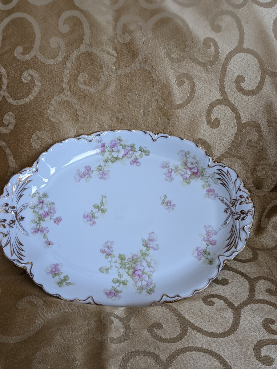 Vintage Haviland Co. France Serving Platter Pink Flowers Gold Trim