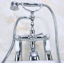 Polished Chrome Brass Deck Mount Clawfoot Bath Tub Faucet w/ Handshower fna111