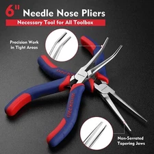 WORKPRO 2-Piece 6" Mini Needle Nose Pliers Set Long and Bent Nose Wire Wrapping