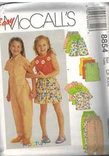 8854 UNCUT McCalls Vintage SEWING Pattern Girls Shirt Top Pants Skort Sash OOP 