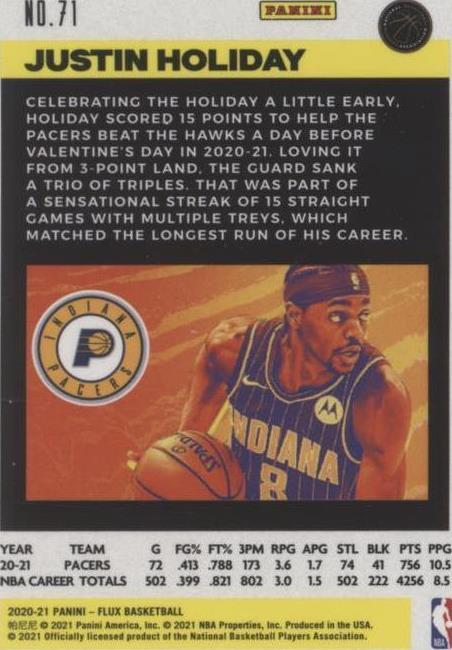 2020-21 Panini Flux - Justin Holiday #71 for sale | eBay