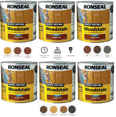 Ronseal schnelltrocknende SATIN regendichte Holzlasur 2,5l alle Farben verfügbar