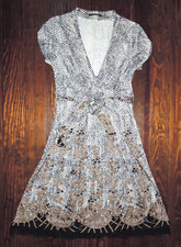 Elie Tahari Dress Black Lace Trim Floral Silk Jersey Cocktail Party Formal XS