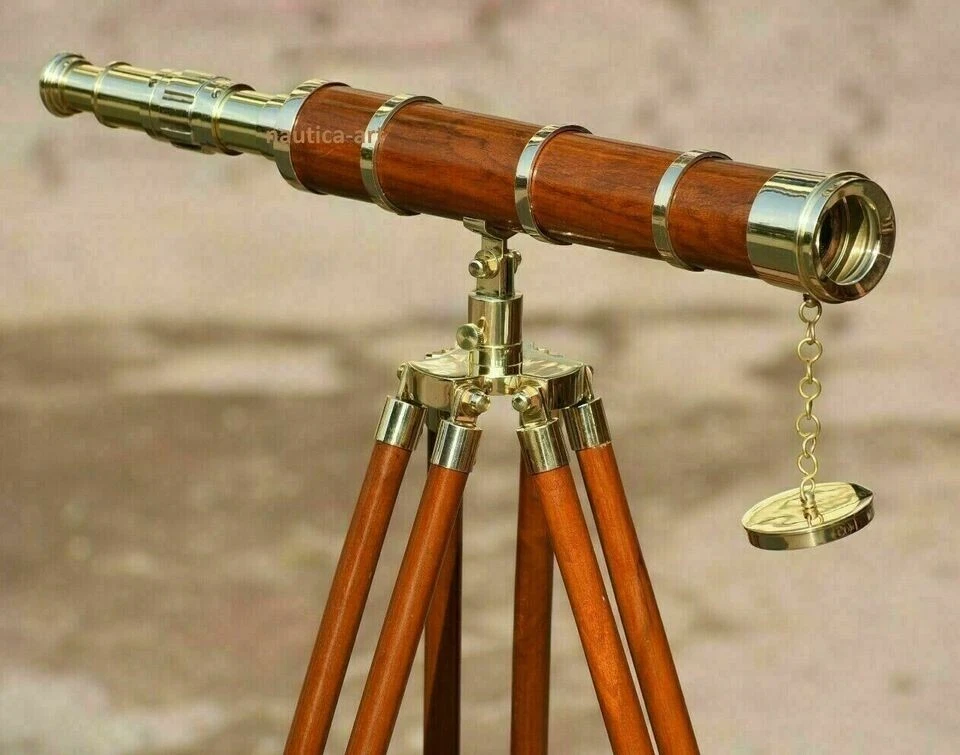 Telescopio de mesa náutica de latón de 18 pulgadas con soporte para trípode de madera Foto 3 de 4