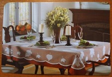 Beautiful Wyla Lace Overlay Tablecloth, 60" x 84", Leaf Pattern, Open Package