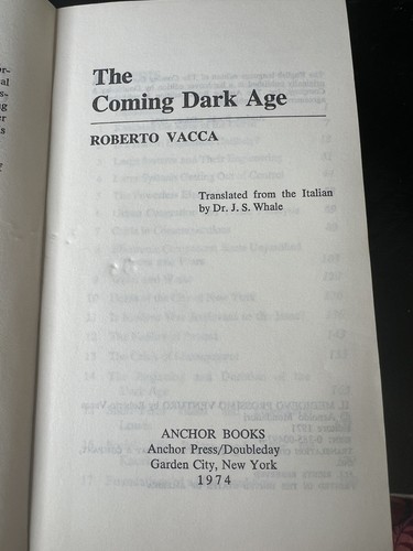 Vacca 1974 THE COMING DARK AGE Doubleday Paperback Used Acceptable - Foto 11 di 14