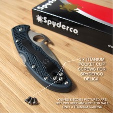 3 Piece Raw Titanium Pocket Clip Screws for Spyderco DELICA 4 FRN (NO KNIFE)