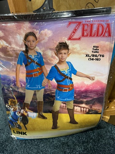 Link Costume Kids XL 14-16 Legend of Zelda Halloween Shirt Belt Ears Blue NWT
