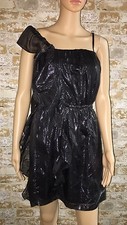 Buffalo David Bitton One Shoulder Silk Dress Black Gray Ruffle M