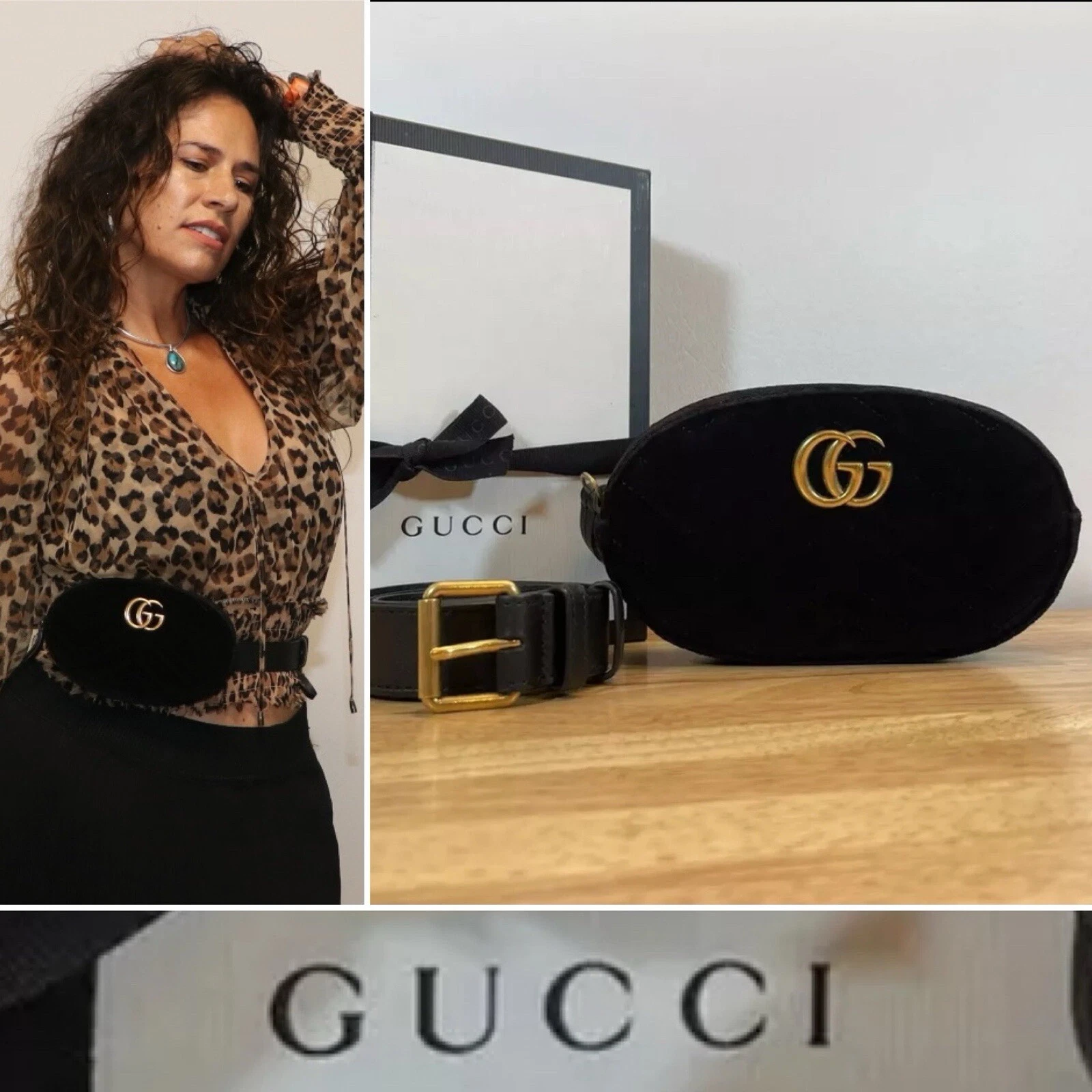 Authentique sac ceinture velours GUCCI GG Marmont Matelasse NEUF   65 EU • 26 US   Noir