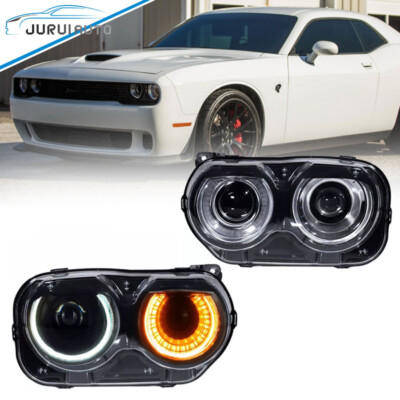 Pair Headlights For 2015-2023 Dodge Challenger Halogen LED DRL Headlamps LH RH