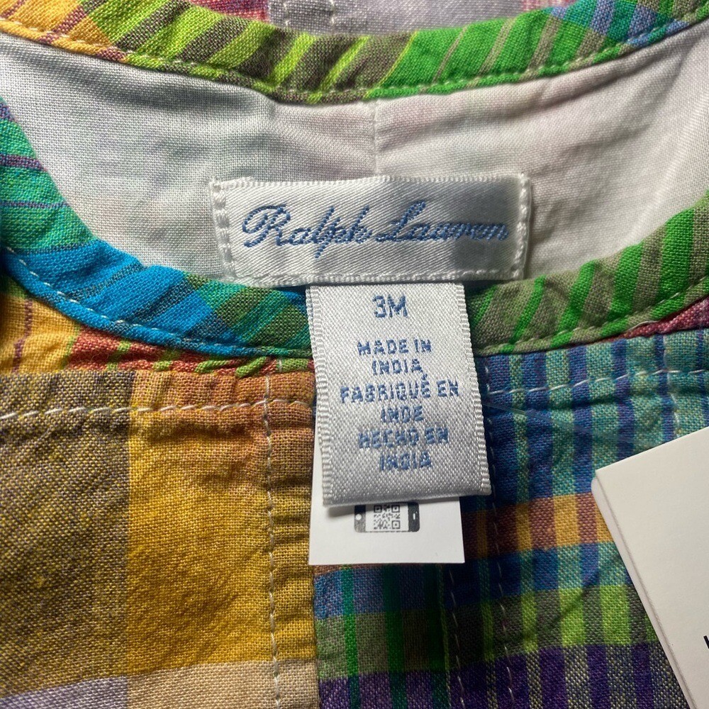 NWT Polo Ralph Lauren Baby Boy Madras Patchwork Romper with Matching Hat Preppy image 6