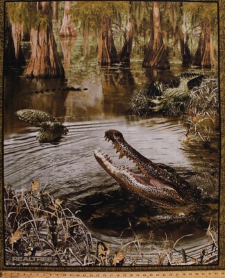 36'' X 44'' Panel Realtree Alligators Crocodiles Reptiles Cotton Fabric D674.40