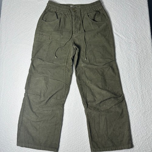 Free People Modern Love Pull On Cord Jeans Cargo Smock Waist Ruched Olive Sz M - Picture 2 of 8