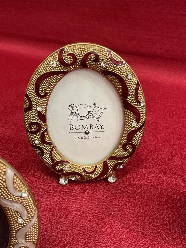 Set of 3 BOMBAY 2.5" x 3.5" Enamel & Rhinestones Oval Photo Frames Box Beautiful - Image 4 of 4