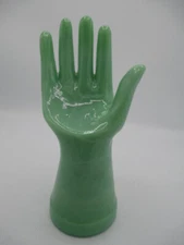 Jadeite Ring Holder Hand Depression Style Glass Green Reproduction Art Deco