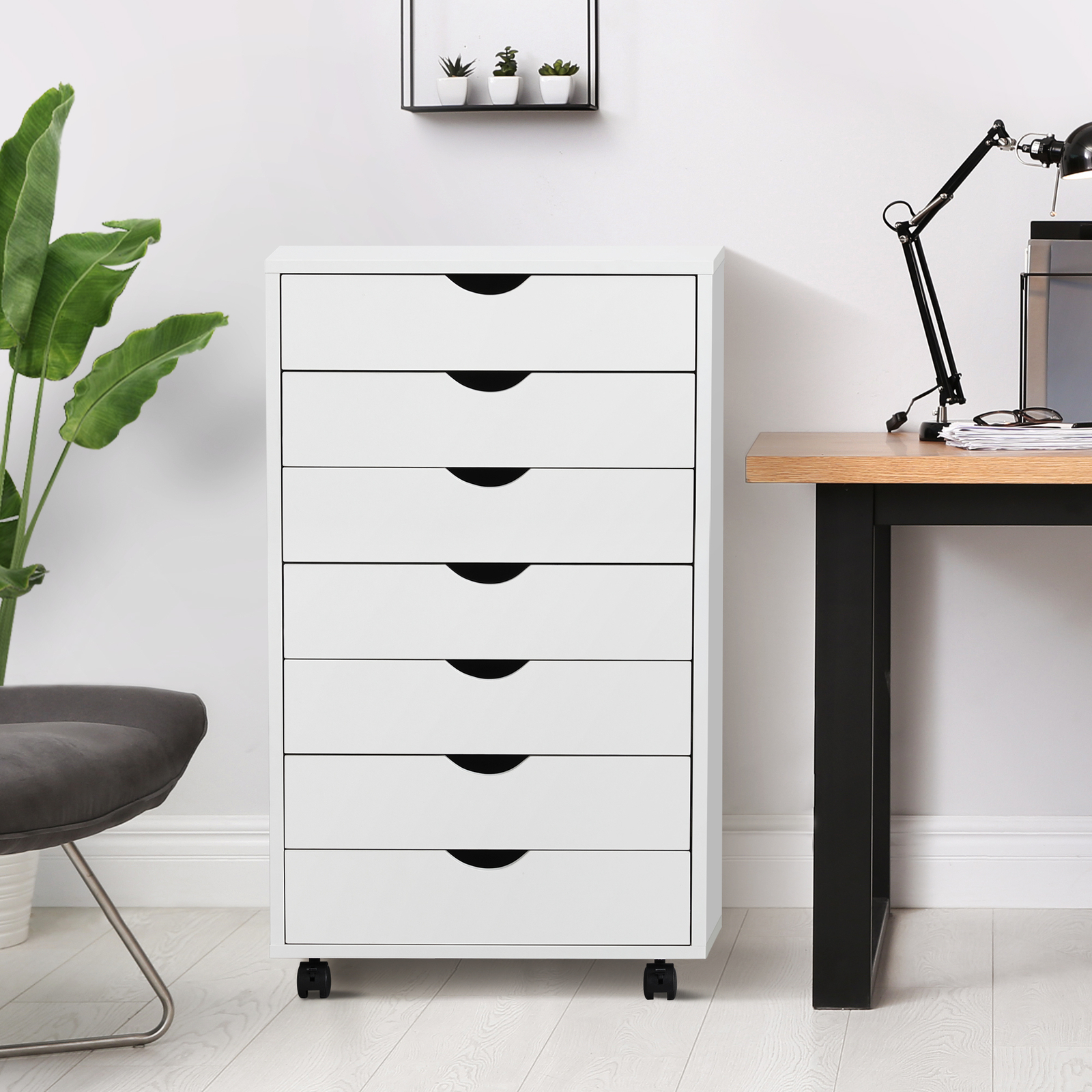 Mobile File Cabinet Home/Office Filing Storage with 5/7 Wooden Drawers & Casters