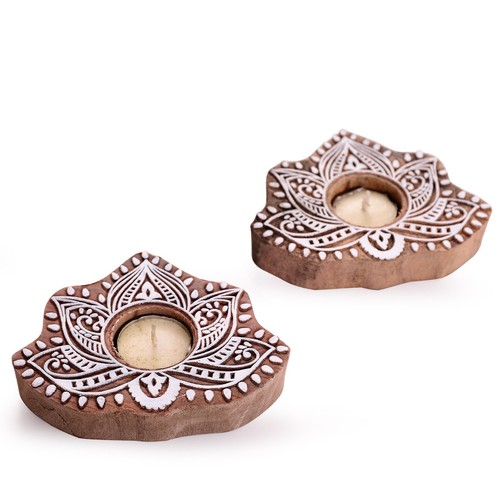 Home Decorative Mandala Lotus Candle Holder Handmade Wood Block Printing Stamps - Picture 3 of 6