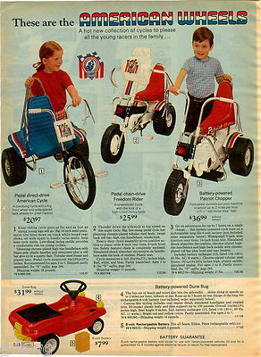 1975 PAPER AD American Wheels Pedal Cycle Chopper Patriot Pedal Battery Dune Bug