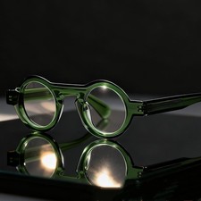 Thick Acetate Eyeglass Frames Green Round Glasses for Men Women Spectacles
