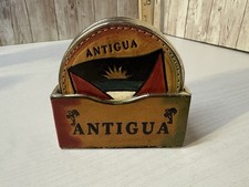 Vintage Souvenir Antiqua leather Coasters Set Of 6 Hand Tooled Leather FREE S/H