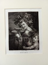 Incisione antica Bacco Bacchus Guido Reni Wicar Musée Napoléon XIX secolo.