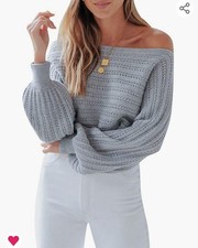 Elegant Off The Shoulder Knit Pullover Lantern Sleeve Sweater Size Small